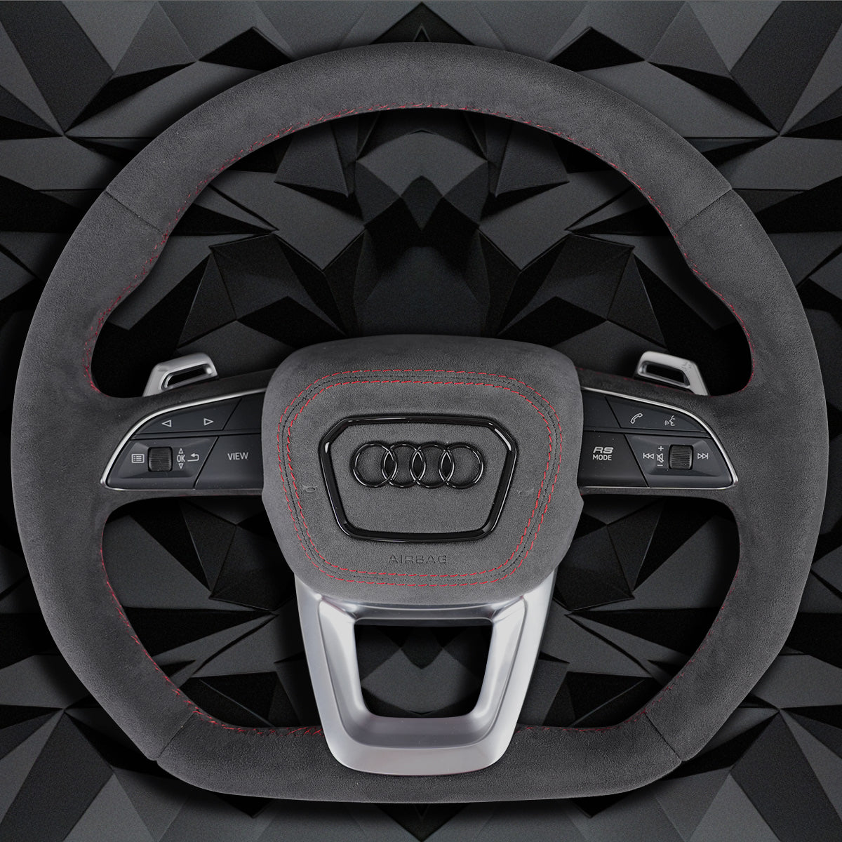 Full suede leather red line multifunctional flat bottomed sports steering wheel assembly, suitable for Audi Q3