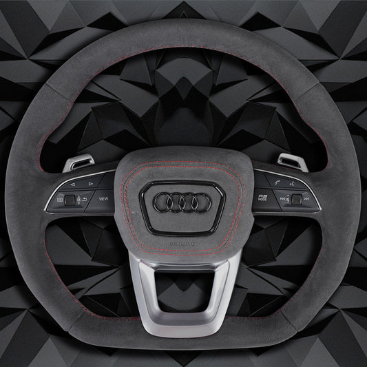 Full suede leather red line multifunctional flat bottomed sports steering wheel assembly, suitable for Audi Q3