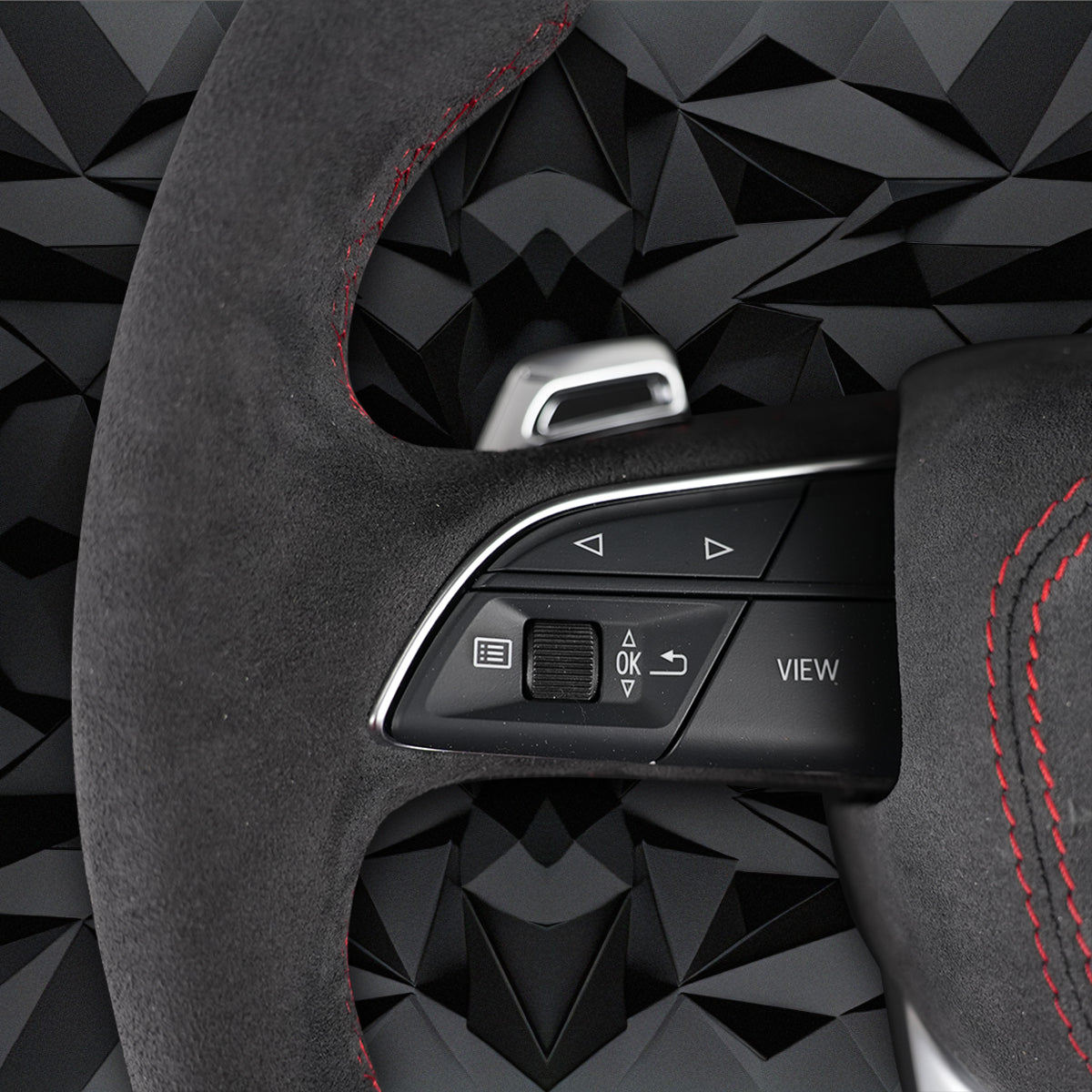 Full suede leather red line multifunctional flat bottomed sports steering wheel assembly, suitable for Audi Q3