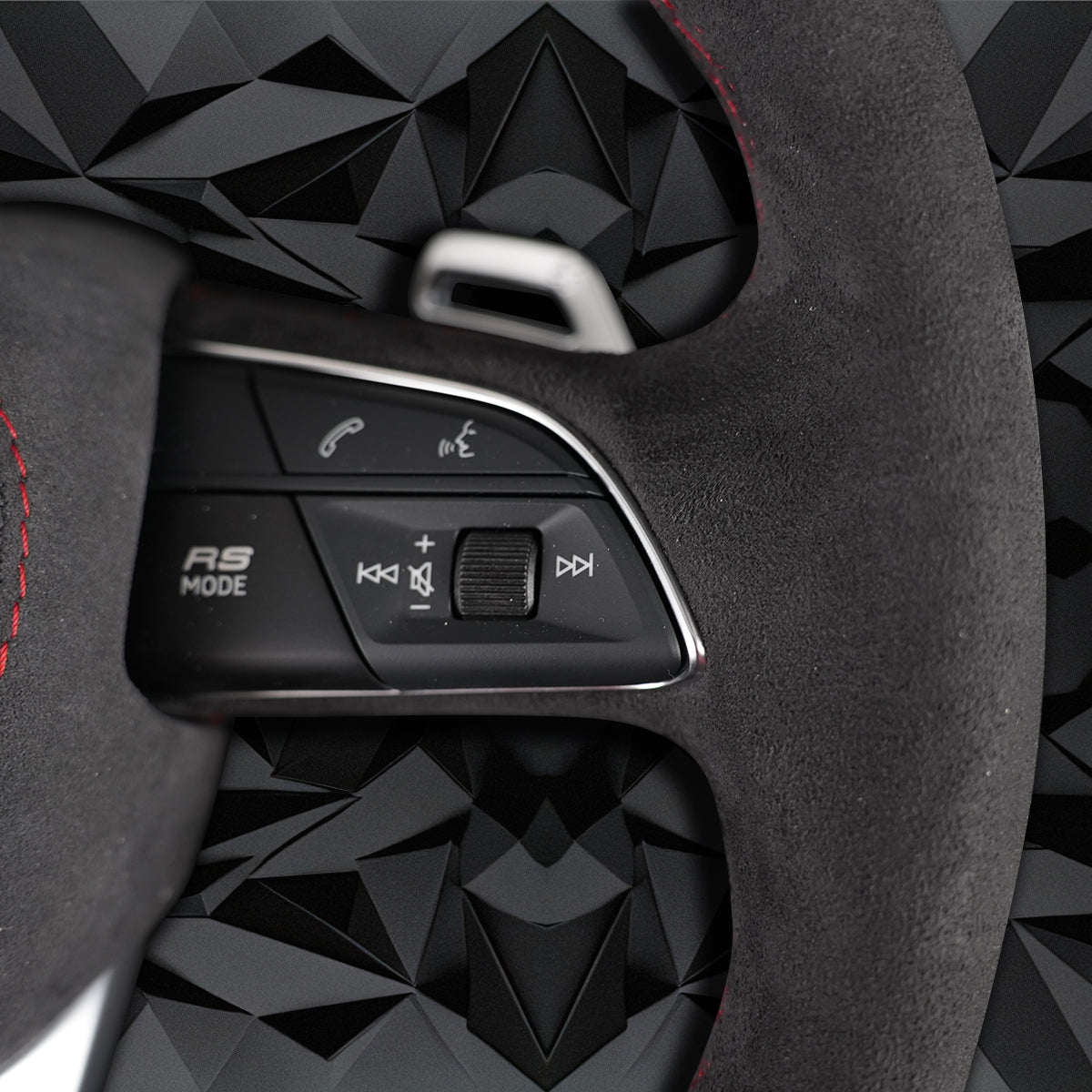 Full suede leather red line multifunctional flat bottomed sports steering wheel assembly, suitable for Audi Q3