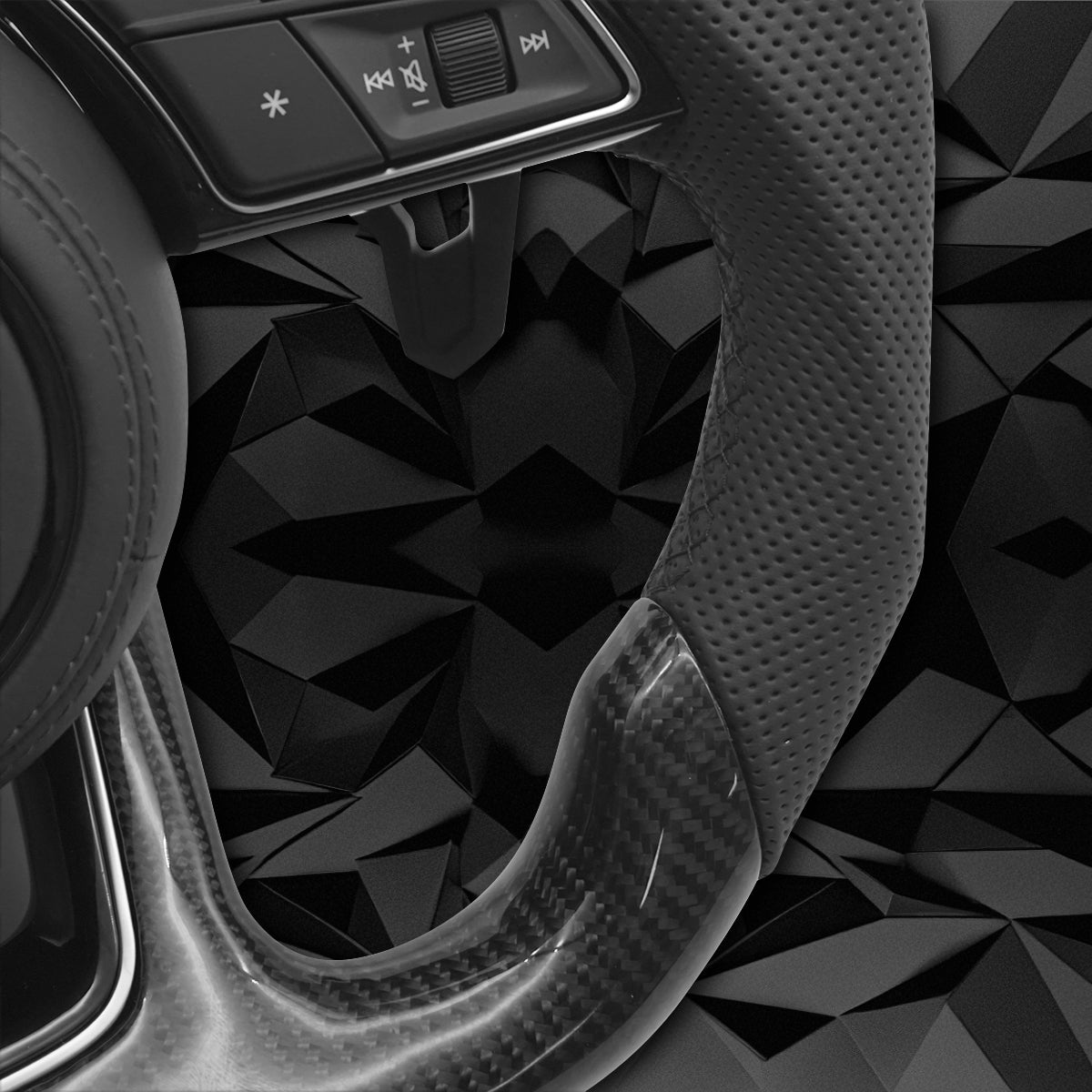 Carbon fiber semi perforated leather multifunctional sports steering wheel assembly with black return mark, suitable for Audi A3 A4 B9 A5