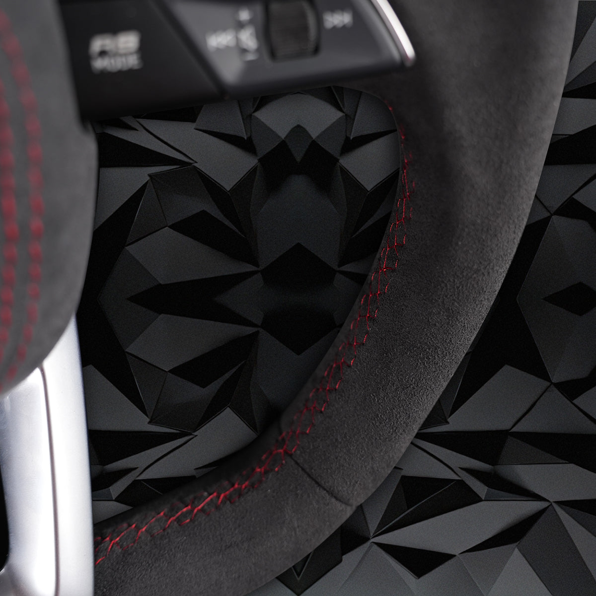 Full suede leather red line multifunctional flat bottomed sports steering wheel assembly, suitable for Audi Q3