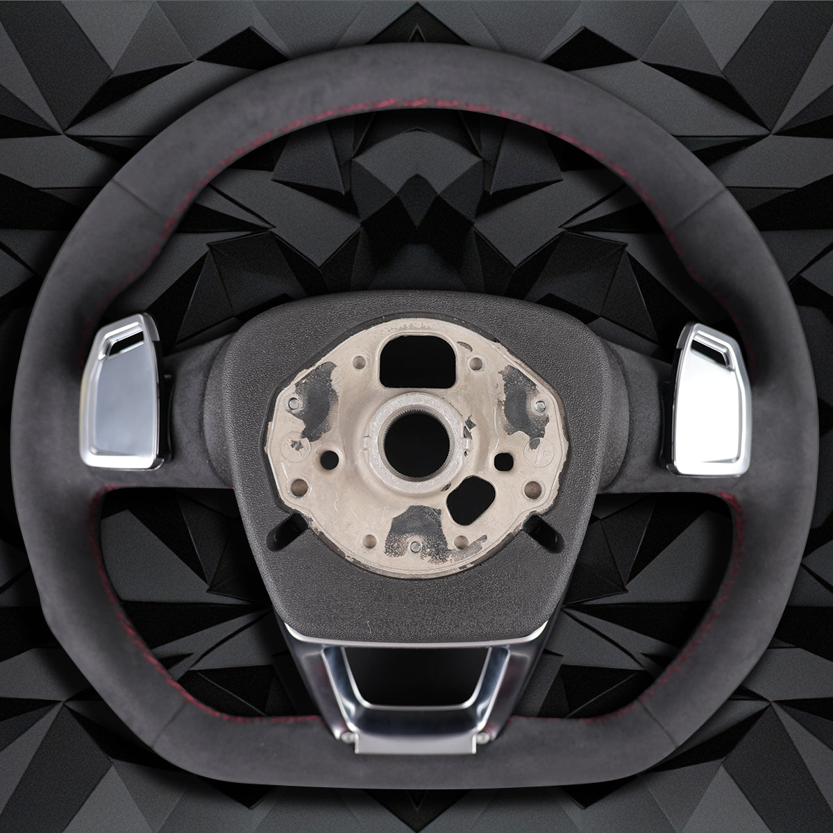 Full suede leather red line multifunctional flat bottomed sports steering wheel assembly, suitable for Audi Q3