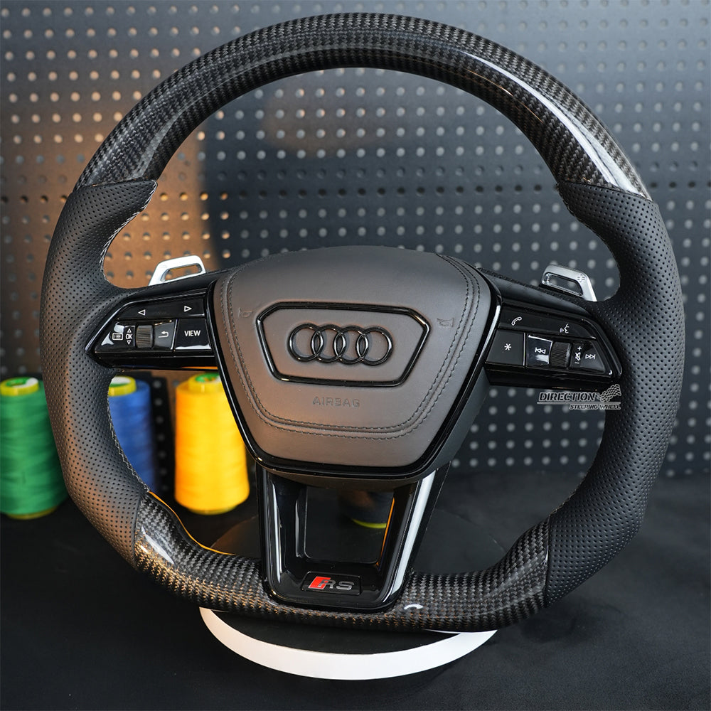 For Audi A6C8 carbon fiber semi perforated steering wheel assembly
