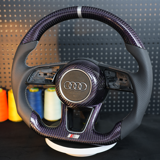 Purple Carbon Fiber Semi Perforated Steering Wheel, For Audi A3 A4 B9 A5