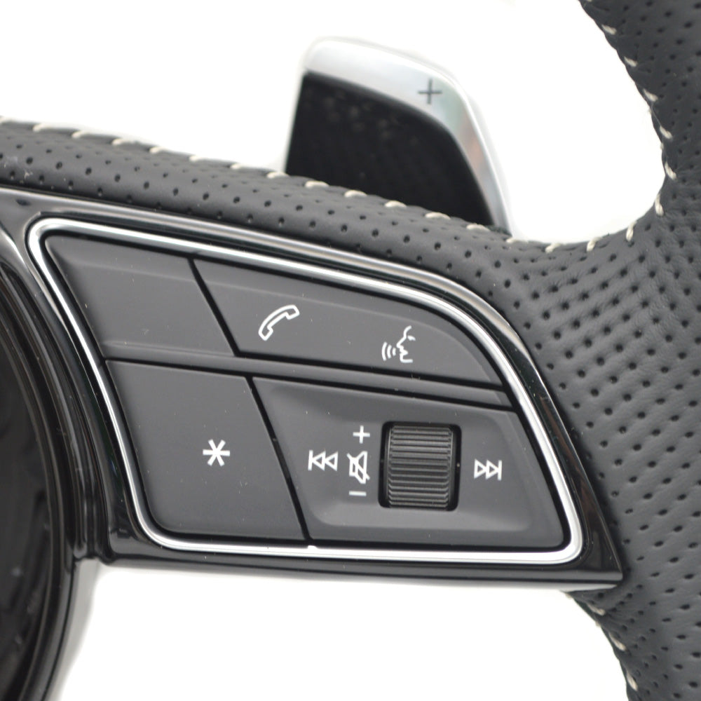 Fully perforated leather multifunctional flat bottomed steering wheel, for Audi A3 A4 A5 B9