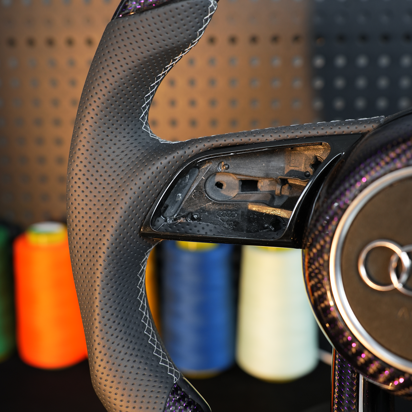 Purple Carbon Fiber Semi Perforated Steering Wheel, For Audi A3 A4 B9 A5