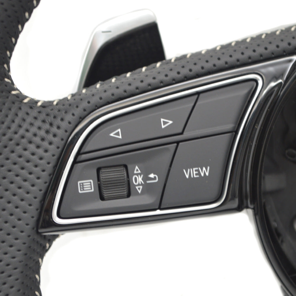 Fully perforated leather multifunctional flat bottomed steering wheel, for Audi A3 A4 A5 B9