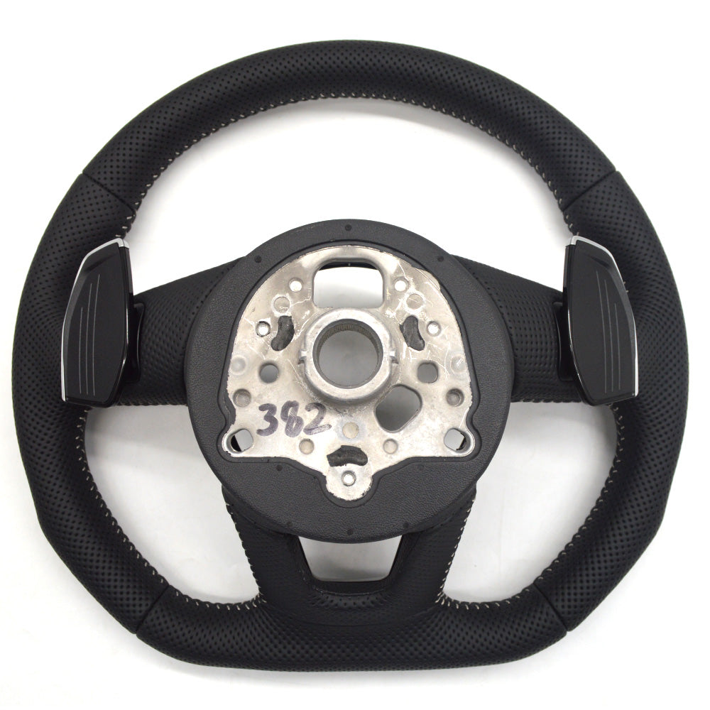 Fully perforated leather multifunctional flat bottomed steering wheel, for Audi A3 A4 A5 B9