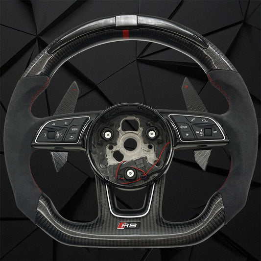 Carbon fiber suede large paddle with LED light strip flat bottomed sports steering wheel assembly,For Audi A3 A4 B9 A5 S3 RS3