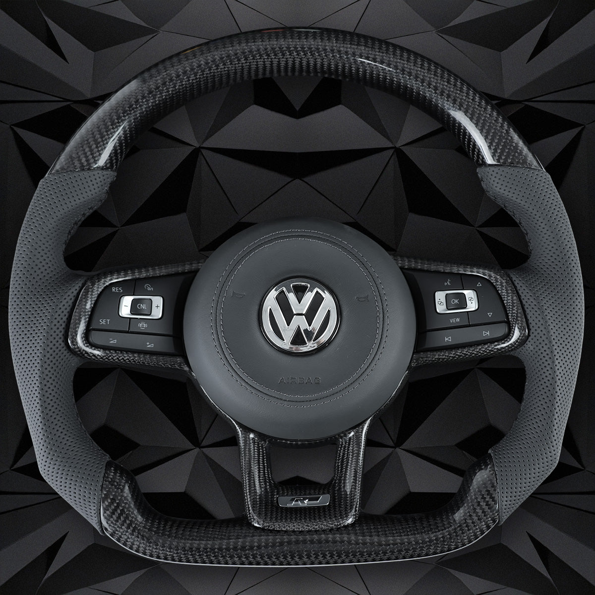 FOR VW Golf MK6 MK7 7.5 GTI R Polo Carbon Fiber Half Half Punched Hole Red Return Label RLINE Steering Wheel