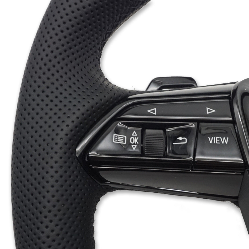 Carbon fiber semi perforated leather flat bottomed sports steering wheel with heating, suitable for Audi A6C8