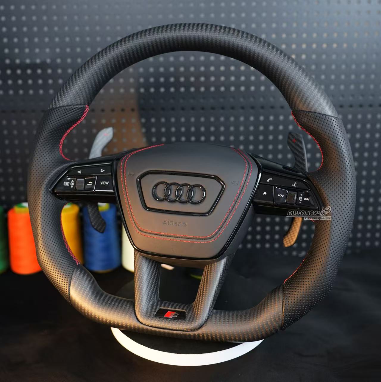 For Audi A6C8 carbon fiber semi perforated steering wheel assembly
