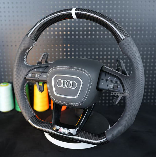 Carbon fiber leather semi perforated multifunctional flat bottomed steering wheel, for Audi Q5 FY Q7