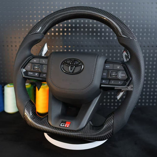 Carbon fiber semi perforated flat bottomed sports GR steering wheel, For Toyota Corolla LC300