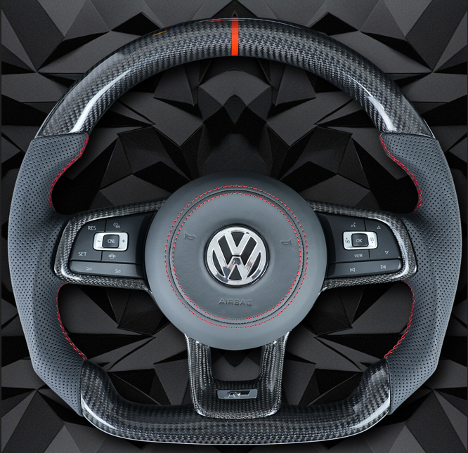 FOR VW Golf MK6 MK7 7.5 GTI R Polo Carbon Fiber Half Half Punched Hole Red Return Label RLINE Steering Wheel